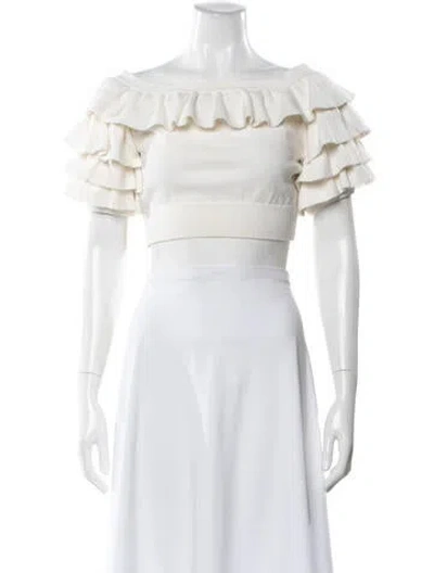 Pre-owned Marissa Webb Off-the-shoulder Short Sleeve Crop Top In White