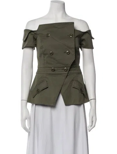 Pre-owned Marissa Webb Off-the-shoulder Short Sleeve Top In Green