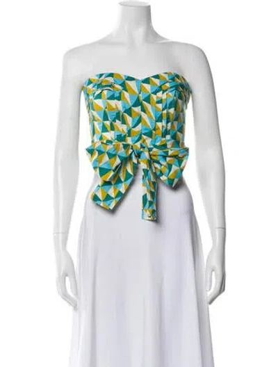 Pre-owned Marissa Webb Patterned Strapless Crop Top In Blue
