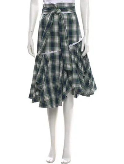 Pre-owned Marissa Webb Plaid Print Midi Length Skirt In Green