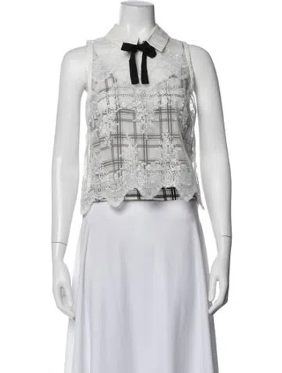 Pre-owned Marissa Webb Plaid Print Sleeveless Blouse In White