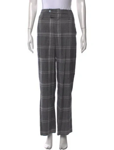 Pre-owned Marissa Webb Plaid Print Straight Leg Pants In Gray