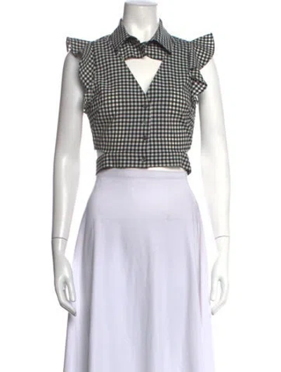 Pre-owned Marissa Webb Plaid Print V-neck Blouse In Black
