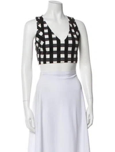 Pre-owned Marissa Webb Plaid Print V-neck Crop Top In Black