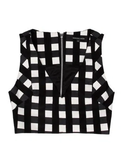 Pre-owned Marissa Webb Plaid Print V-neck Crop Top In Black