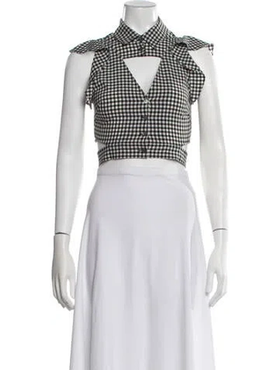 Pre-owned Marissa Webb Plaid Print V-neck Crop Top In Black