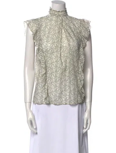 Pre-owned Marissa Webb Printed Mock Neck Blouse In White