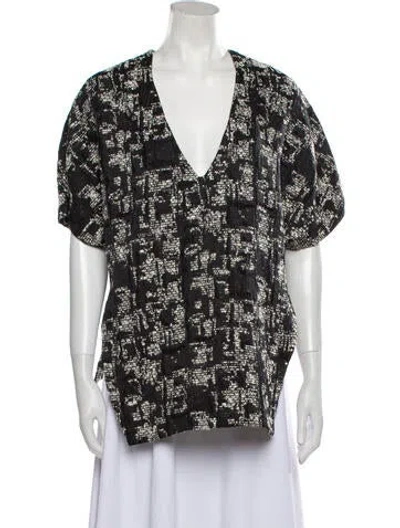 Pre-owned Marissa Webb Printed V-neck Blouse In Black