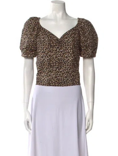 Pre-owned Marissa Webb Printed V-neck Crop Top In Brown