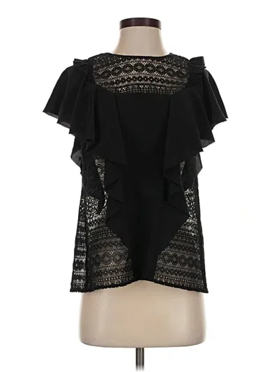 Pre-owned Marissa Webb Short Sleeve Silk Top Black Ruffles Neckline Tops