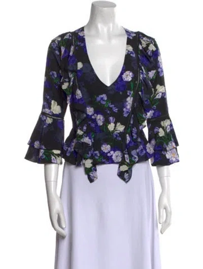 Pre-owned Marissa Webb Silk Floral Print Blouse In Blue