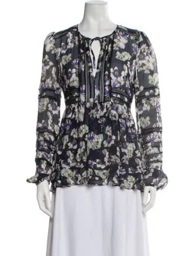 Pre-owned Marissa Webb Silk Floral Print Blouse In Blue