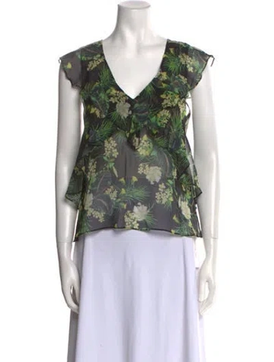 Pre-owned Marissa Webb Silk Floral Print Blouse In Green