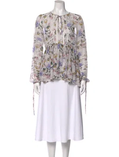 Pre-owned Marissa Webb Silk Floral Print Blouse In White