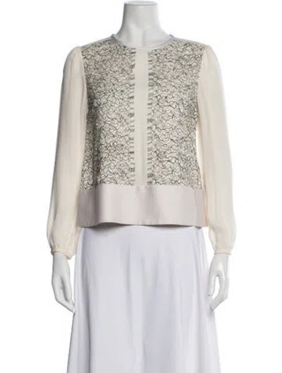 Pre-owned Marissa Webb Silk Lace Pattern Blouse In White
