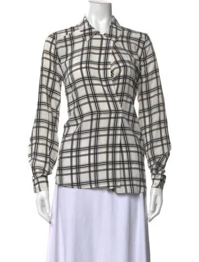 Pre-owned Marissa Webb Silk Plaid Print Blouse In Black