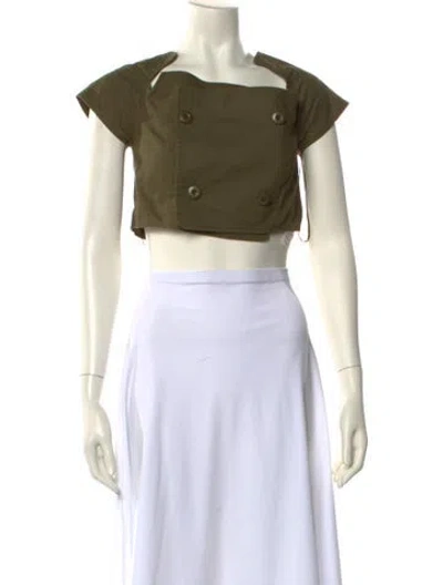 Pre-owned Marissa Webb Square Neckline Short Sleeve Crop Top In Green