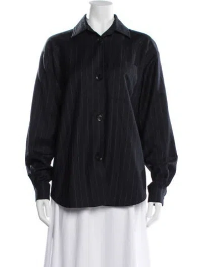 Pre-owned Marissa Webb Striped Long Sleeve Button-up Top In Blue