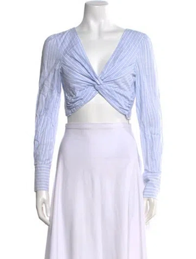 Pre-owned Marissa Webb Striped V-neck Crop Top In Blue