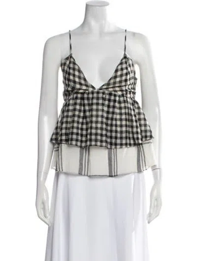 Pre-owned Marissa Webb Virgin Wool Plaid Print Top In Black/neutrals