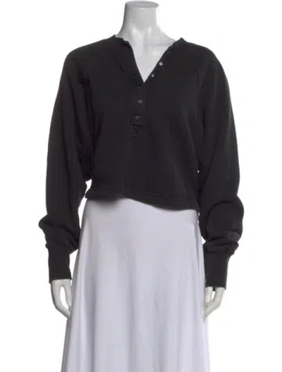 Pre-owned Marissa Webb V-neck Long Sleeve Crop Top In Black
