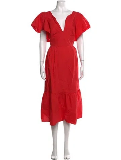 Pre-owned Marissa Webb V-neck Midi Length Dress In Red
