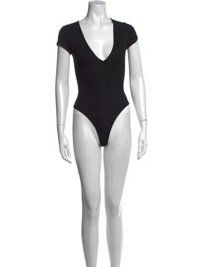 Pre-owned Marissa Webb V-neck Short Sleeve Bodysuit In Black