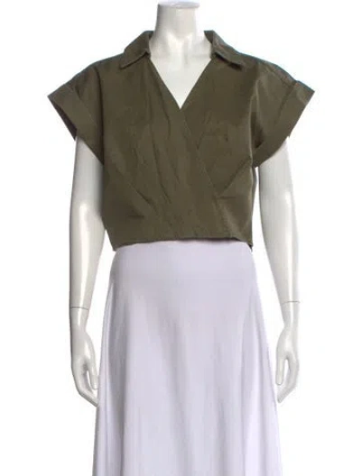 Pre-owned Marissa Webb V-neck Short Sleeve Crop Top In Green
