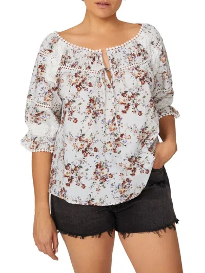 Marissa Webb Women's Floral Inset Tie Top In White