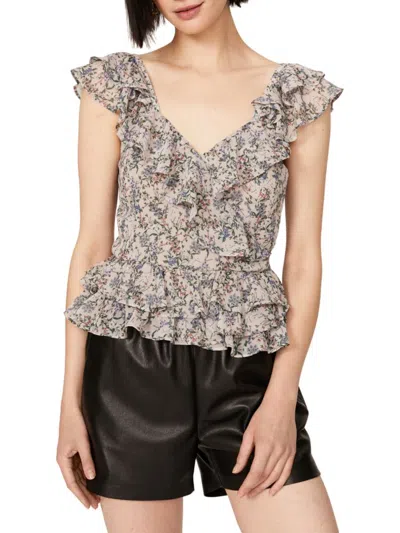 Marissa Webb Women's Floral Ruffle Faux Wrap Top In Pink