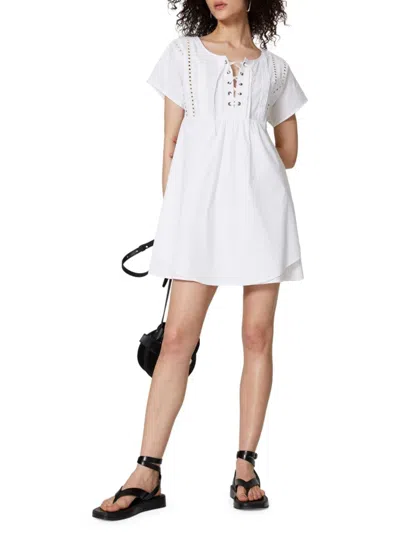 Marissa Webb Women's Lace Trim A Line Mini Dress In White