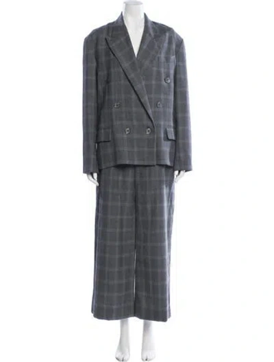 Pre-owned Marissa Webb Wool Plaid Print Pantsuit In Gray