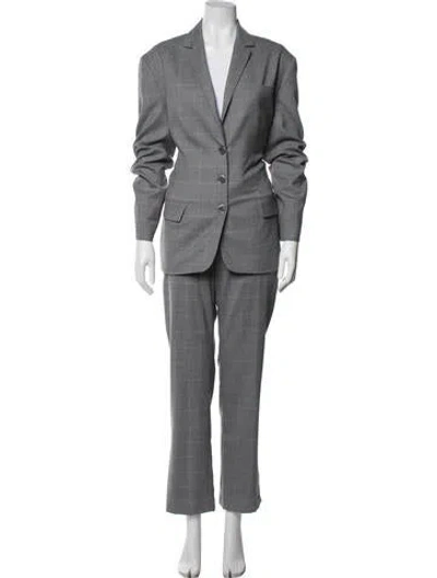 Pre-owned Marissa Webb Wool Plaid Print Pantsuit In Grey