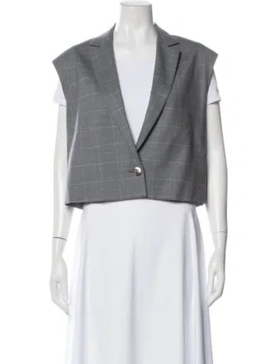 Pre-owned Marissa Webb Wool Plaid Print Vest In Gray