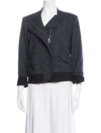 Pre-owned Marissa Webb Wool Tweed Pattern Biker Jacket In Blue