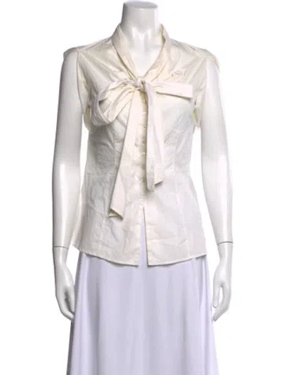 Pre-owned Marithé + François Girbaud Tie Neck Sleeveless Blouse In White
