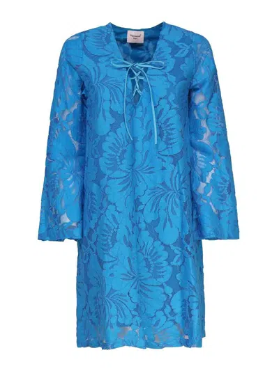 Mariuccia Tunic Dress With Floral Print In Light Blue