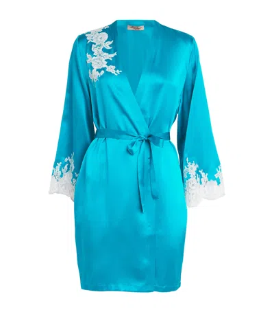Marjolaine Silk Lace-trim Artémis Robe In Blue