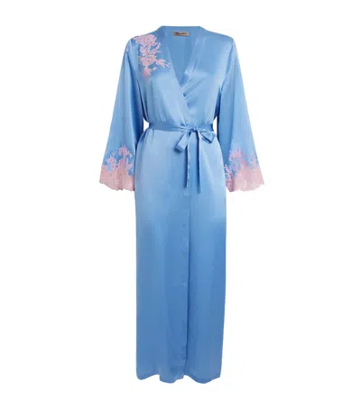 Marjolaine Silk Lace-trim Bénédicte Long Robe In Blue