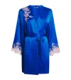 Marjolaine Silk Lace-trim Bénédicte Short Robe In Blue