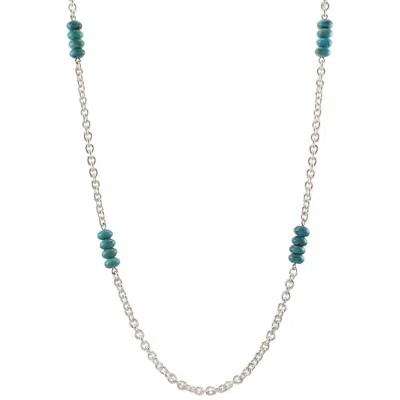 Marjorie Baer Chain With Stacked Turquoise Beads Necklace In Silver In Blue