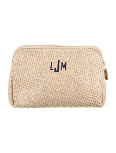 Pre-owned Mark And Graham Embroidered Raffia Cosmetic Pouch In Blue/neutrals