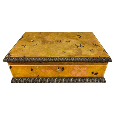 Pre-owned Mark Cross 1960's  Velvet Covered Jewelry Box With Psychedelic Designs In Brown