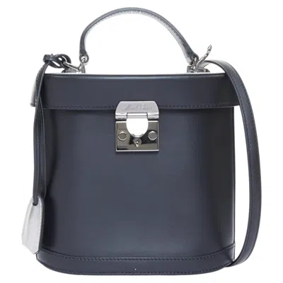 Pre-owned Mark Cross Benchley Smooth Black Calfskin Silver Metallic Handle Bucket Bag