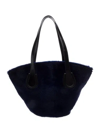 Pre-owned Mark Cross Faux Fur Top Handle Bag In Blue