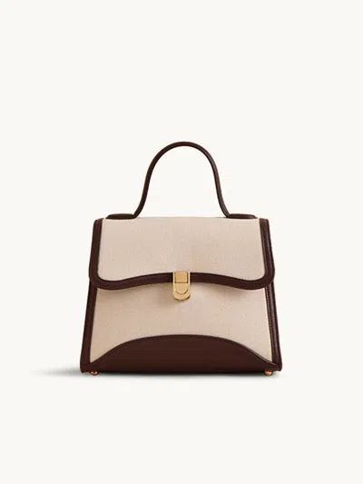 Mark Cross Madeline 21 Bag Canvas Natural / Supple Soft Chocolate In White