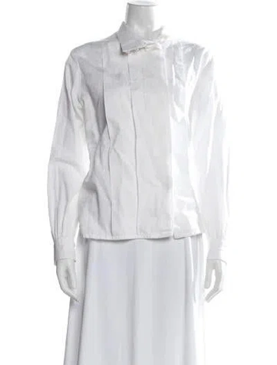 Pre-owned Mark Cross Mock Neck Long Sleeve Button-up Top In White