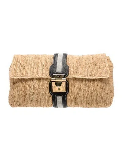 Pre-owned Mark Cross Raffia Clutch In Neutrals