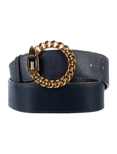 Pre-owned Mark Cross Vintage Leather Chain-link Belt In Blue