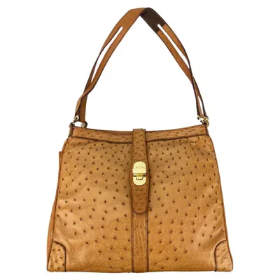 Pre-owned Mark Cross Vintage  Tan Ostrich Shoulder Bag C1960s In Brown